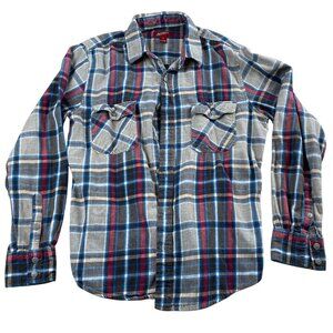 Arizona Jean Mens Plaid Flannel Shirt M Long Sleeve Cotton